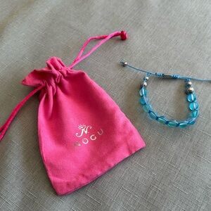 Nogu Blue Mermaid Glass Macrame Adjustable Bracelet Silver Base 8mm Beads - New